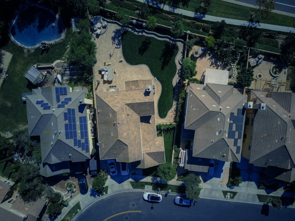 Aerial view of solar houses